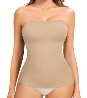 Strapless Shapewear Bodysuit for Women with Built-In Bra Seamless Tummy Control Tube Top Body Shaper(Gift)
