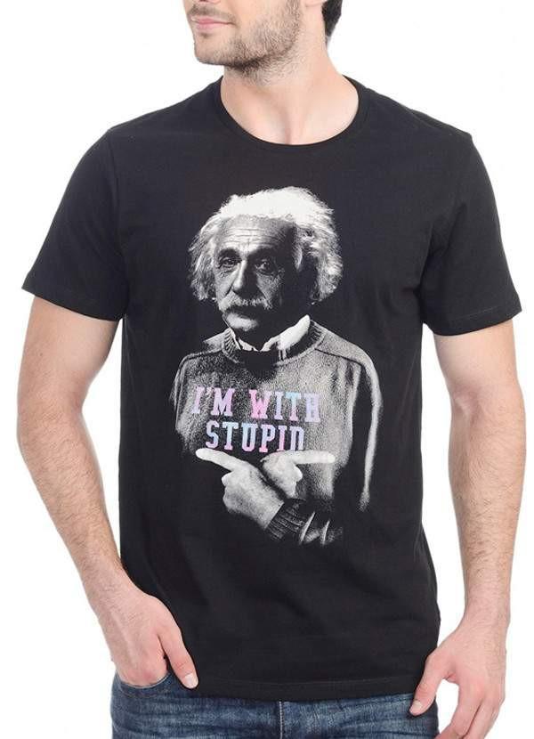 Einstein "I'm With Stupid" Graphic T-Shirt – Black Half Sleeve Men's Tee