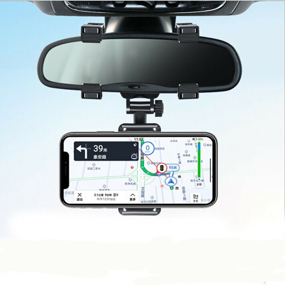 Car Rear View Mirror Phone Holder 360° Rotation Universal Mount Stand Clip Clamp
