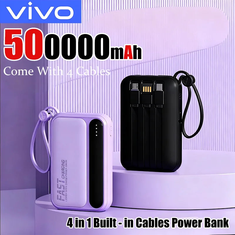 Power Bank with Built-in Cables – 30000mAh 50000mAh 120W Fast Charging Portable Charger for iPhone Samsung Huawei | 4-in-1 External Battery Pack 2026