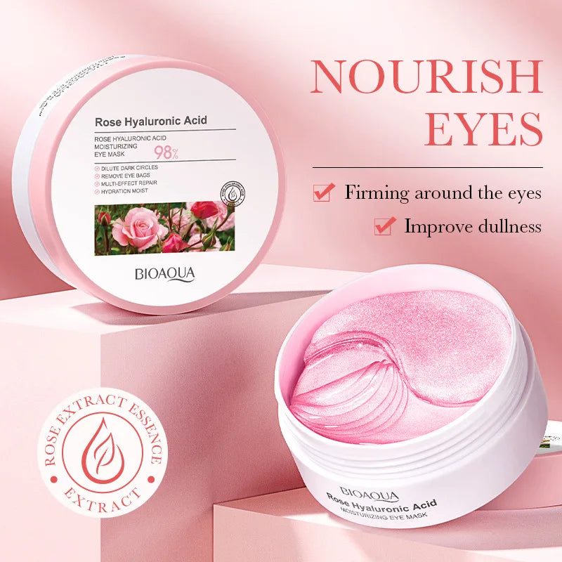 Rose Hyaluronic Acid Eye Patches for Dark Circles & Puffiness – BIOAQUA Moisturizing Anti-Aging Under Eye Mask (60pcs)