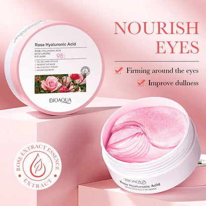 Rose Hyaluronic Acid Eye Patches for Dark Circles & Puffiness – BIOAQUA Moisturizing Anti-Aging Under Eye Mask (60pcs)
