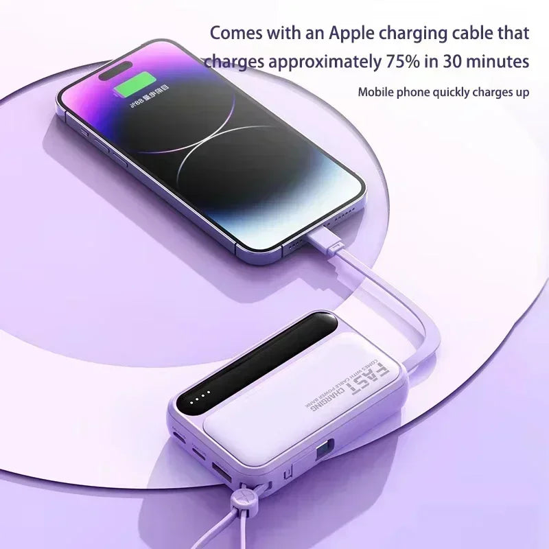 Power Bank with Built-in Cables – 30000mAh 50000mAh 120W Fast Charging Portable Charger for iPhone Samsung Huawei | 4-in-1 External Battery Pack 2026