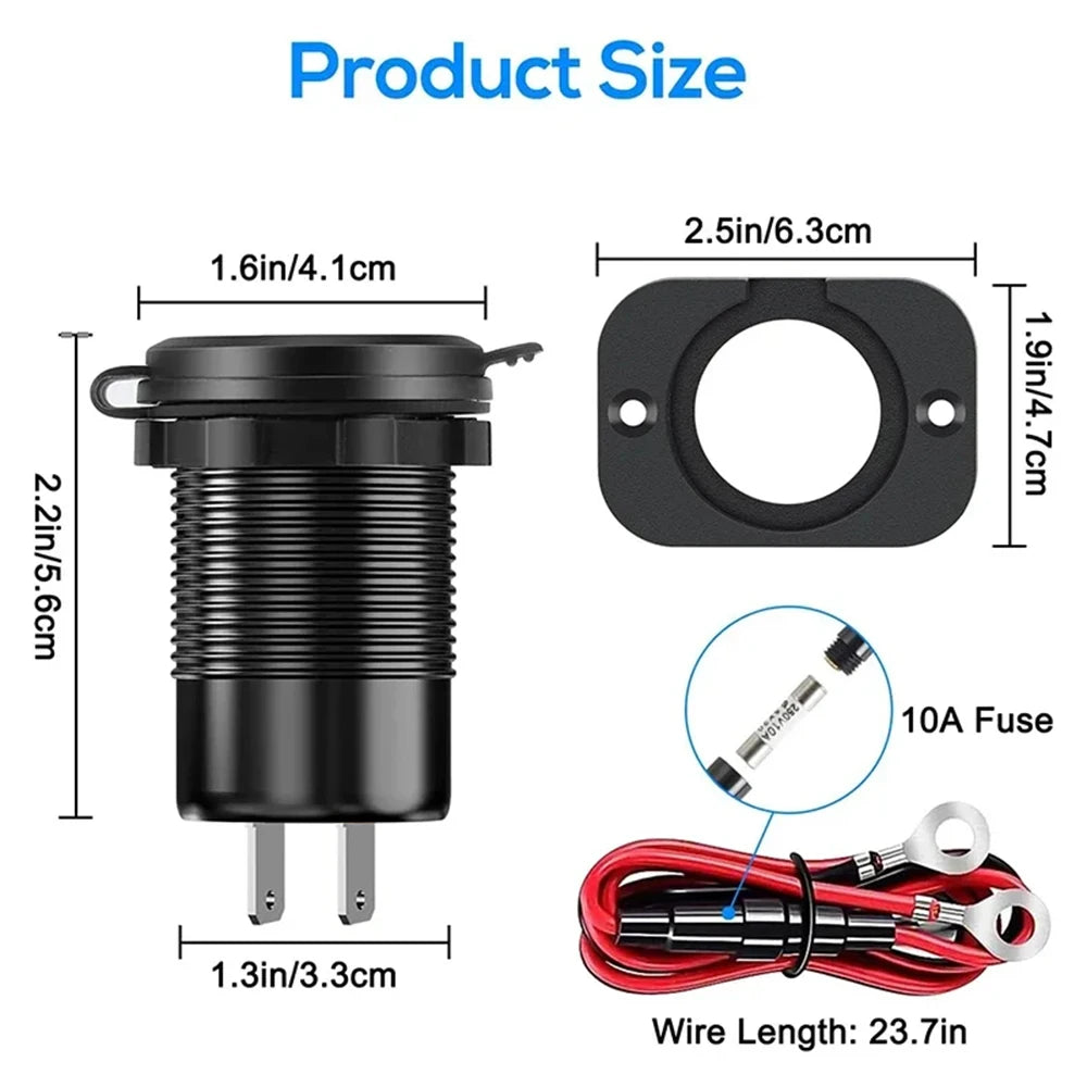 96W USB C Car Charger | 4-Port Fast Car Charger QC3.0 + PD with Voltmeter | Waterproof 12V/24V Socket for Car, Truck, RV, Boat & Motorcycle