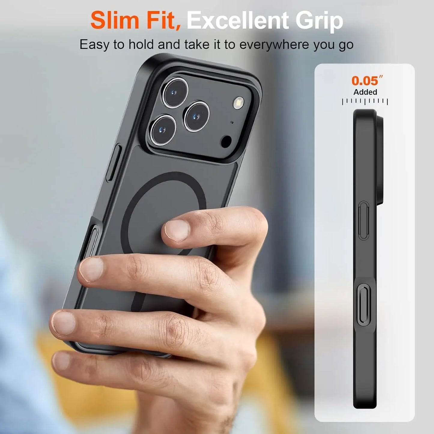 Magnetic iPhone 17 Case | Translucent Matte MagSafe-Compatible Shockproof Cover for iPhone 17 Pro Max / 17 / 17e / Air – Black