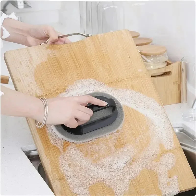 Reusable Emery Magic Sponge – Kitchen Pot Brush with Handle