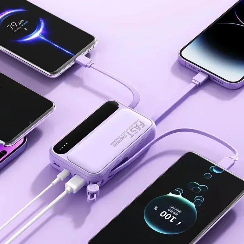 Power Bank with Built-in Cables – 30000mAh 50000mAh 120W Fast Charging Portable Charger for iPhone Samsung Huawei | 4-in-1 External Battery Pack 2026