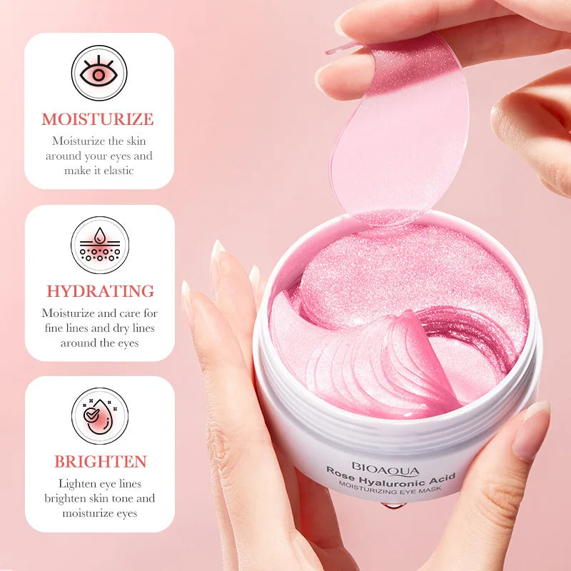 Rose Hyaluronic Acid Eye Patches for Dark Circles & Puffiness – BIOAQUA Moisturizing Anti-Aging Under Eye Mask (60pcs)