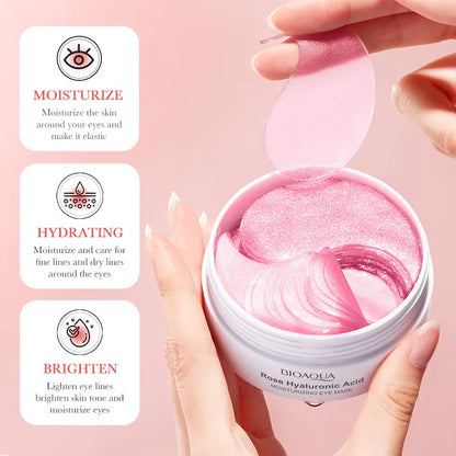 Rose Hyaluronic Acid Eye Patches for Dark Circles & Puffiness – BIOAQUA Moisturizing Anti-Aging Under Eye Mask (60pcs)