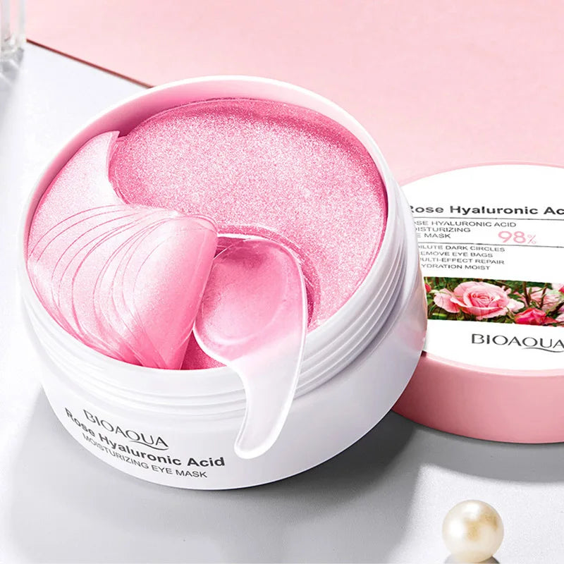 Rose Hyaluronic Acid Eye Patches for Dark Circles & Puffiness – BIOAQUA Moisturizing Anti-Aging Under Eye Mask (60pcs)