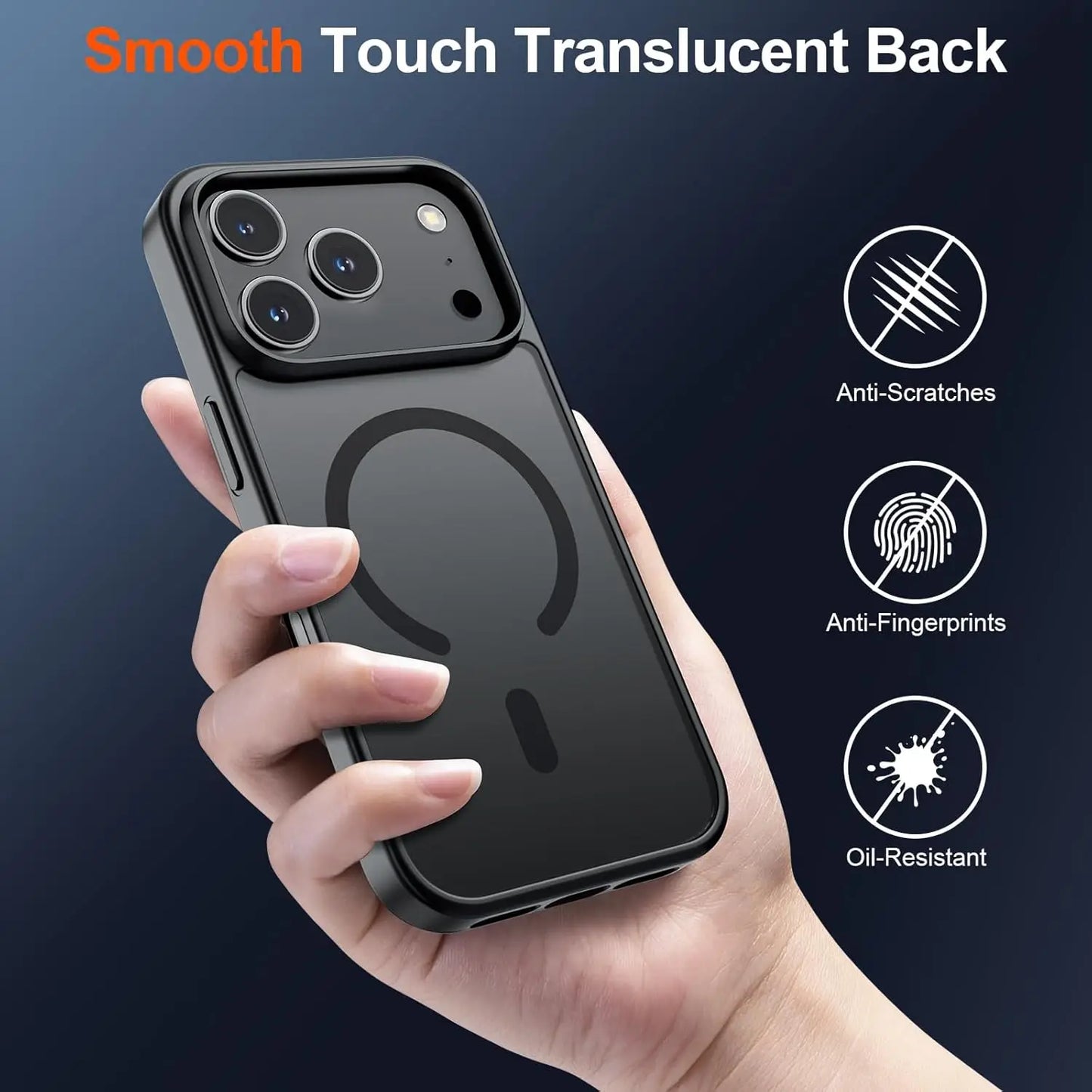 Magnetic iPhone 17 Case | Translucent Matte MagSafe-Compatible Shockproof Cover for iPhone 17 Pro Max / 17 / 17e / Air – Black