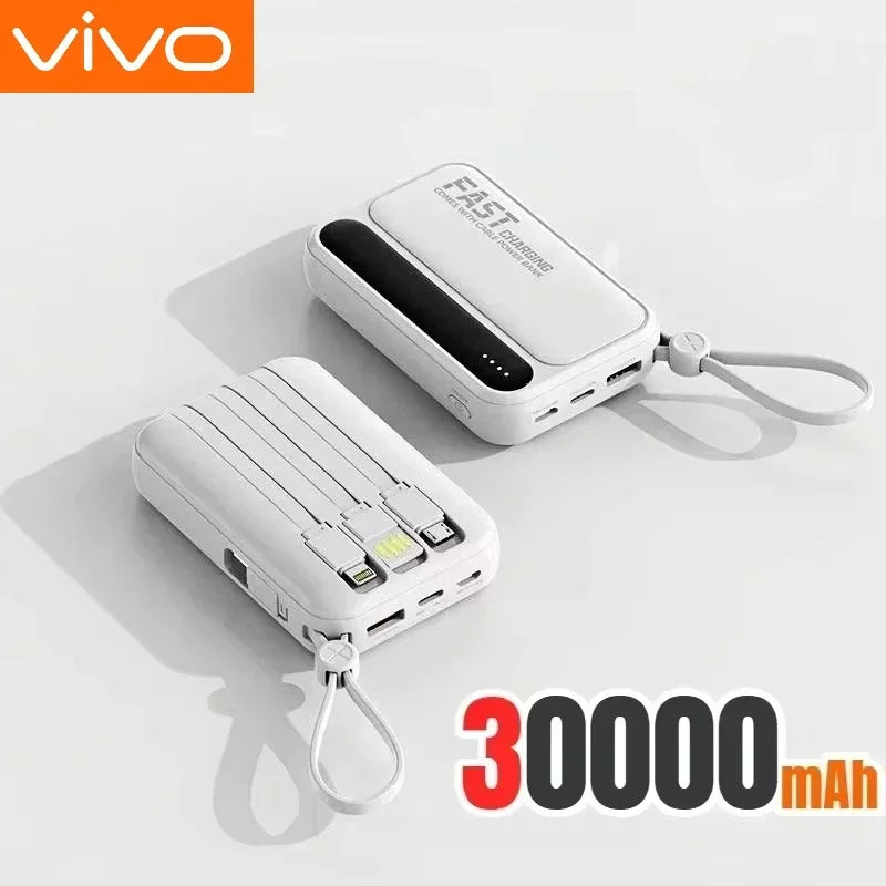 Power Bank with Built-in Cables – 30000mAh 50000mAh 120W Fast Charging Portable Charger for iPhone Samsung Huawei | 4-in-1 External Battery Pack 2026