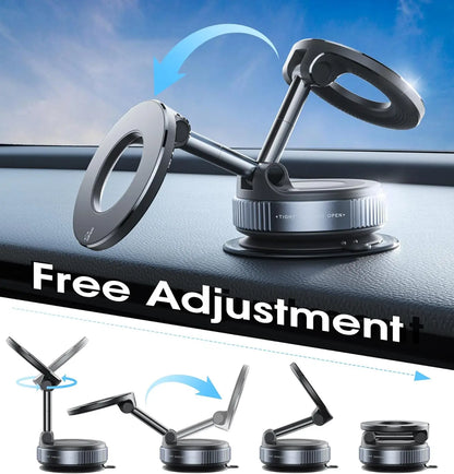 Magnetic Car Phone Mount 360° – Foldable Windshield Dashboard Holder | Strong Suction | iPhone & Android