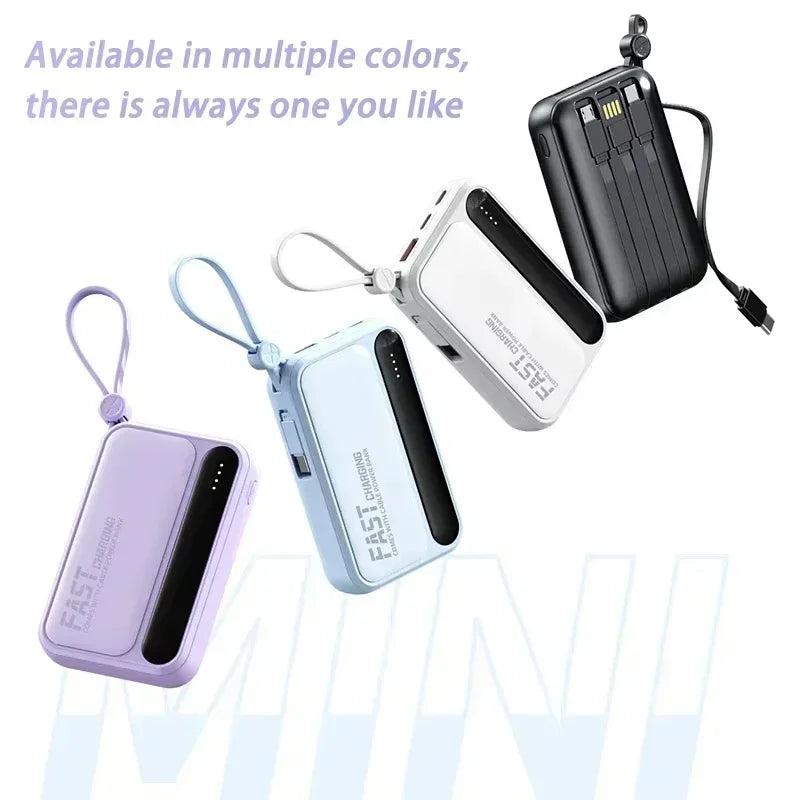 Power Bank with Built-in Cables – 30000mAh 50000mAh 120W Fast Charging Portable Charger for iPhone Samsung Huawei | 4-in-1 External Battery Pack 2026