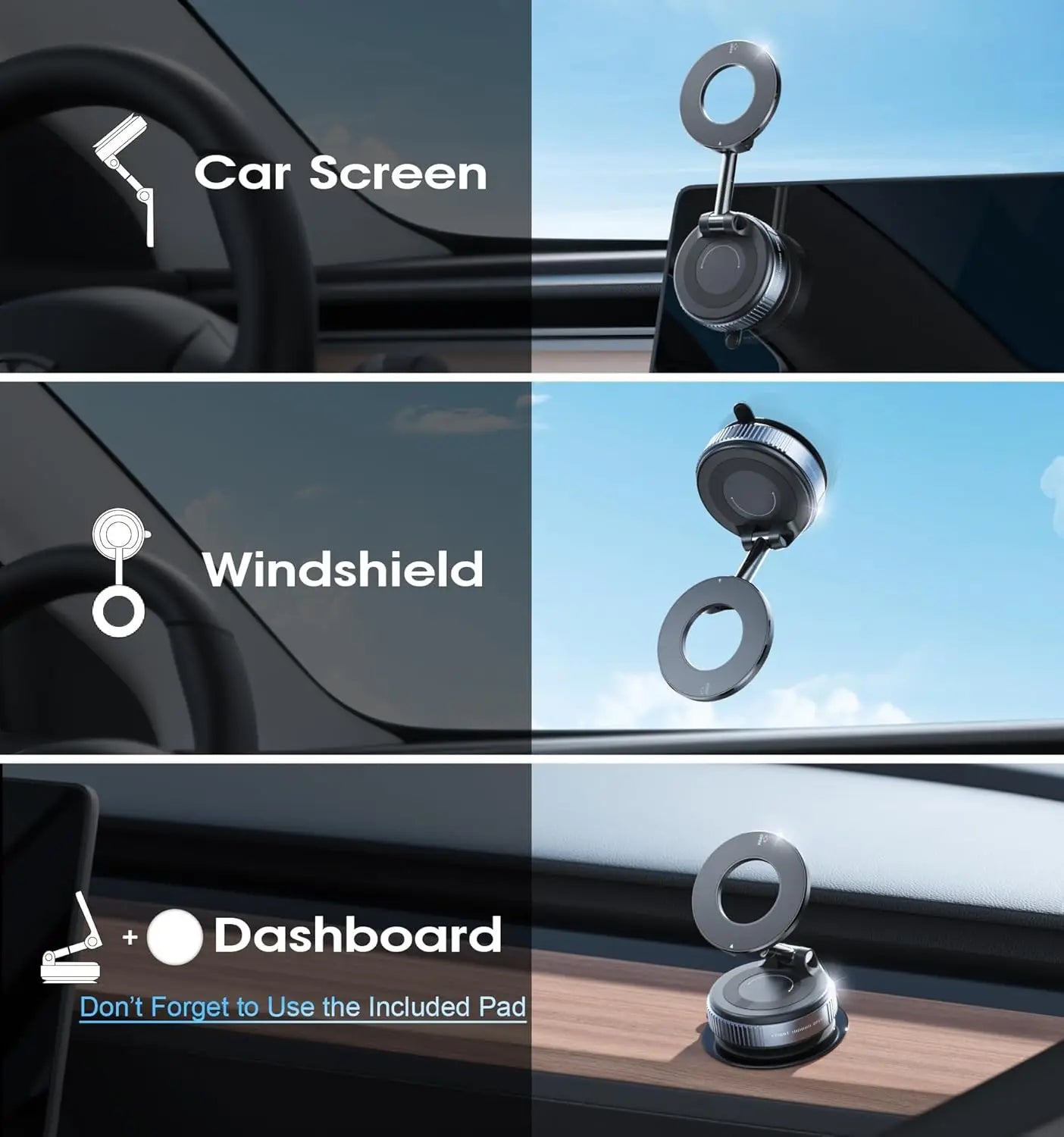 Magnetic Car Phone Mount 360° – Foldable Windshield Dashboard Holder | Strong Suction | iPhone & Android