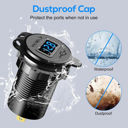 96W USB C Car Charger | 4-Port Fast Car Charger QC3.0 + PD with Voltmeter | Waterproof 12V/24V Socket for Car, Truck, RV, Boat & Motorcycle