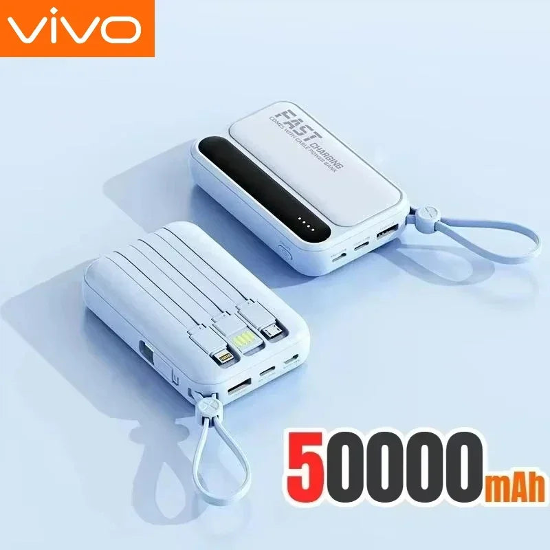 Power Bank with Built-in Cables – 30000mAh 50000mAh 120W Fast Charging Portable Charger for iPhone Samsung Huawei | 4-in-1 External Battery Pack 2026