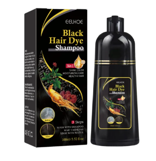 ￼ Bablabear 3 in 1 Black Hair Dye Shampoo - Herbal Ingredients Can cover gray hairs, Contains Ginseng Extract, Natural Haircoloring, Plant Hair Care