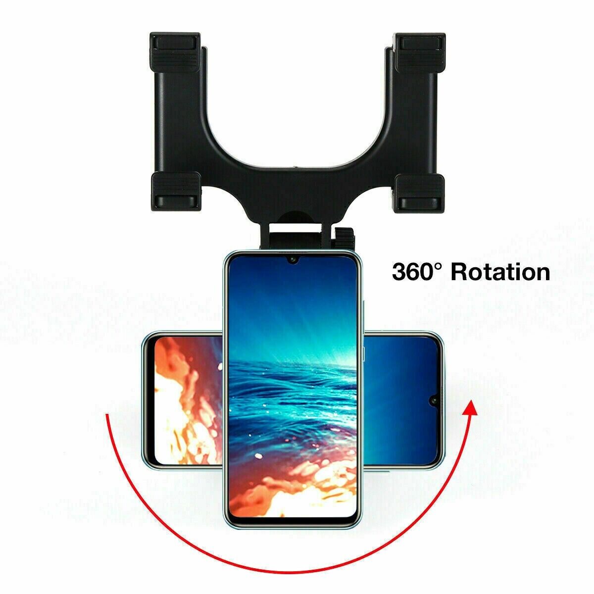 Car Rear View Mirror Phone Holder 360° Rotation Universal Mount Stand Clip Clamp