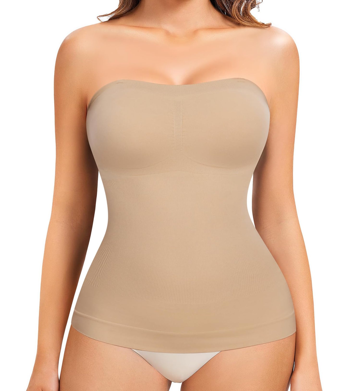 Strapless Shapewear Bodysuit for Women with Built-In Bra Seamless Tummy Control Tube Top Body Shaper(Gift)