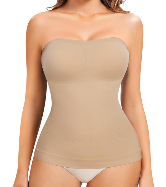 Strapless Shapewear Bodysuit for Women with Built-In Bra Seamless Tummy Control Tube Top Body Shaper(Gift)