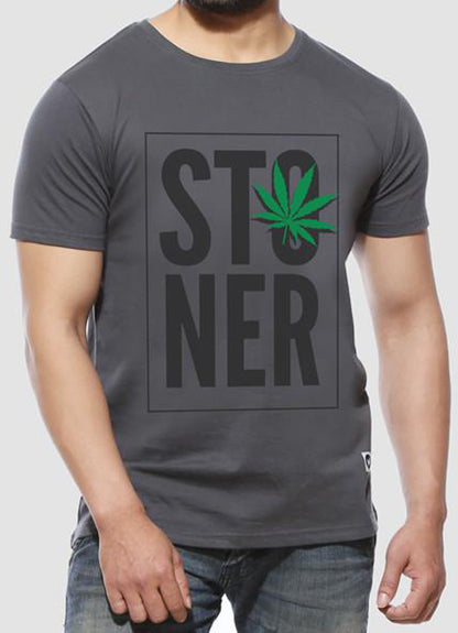 Stoner Charcoal Grey Graphic T-Shirt | Half Sleeve Printed Cotton Tee for Men