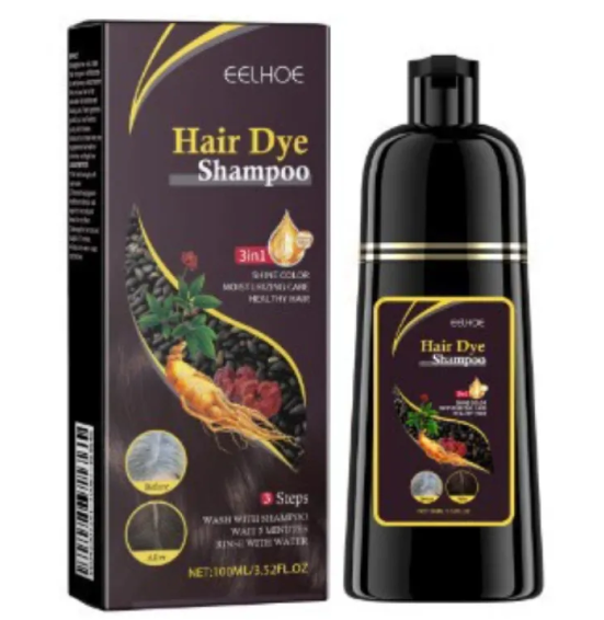 ￼ Bablabear 3 in 1 Black Hair Dye Shampoo - Herbal Ingredients Can cover gray hairs, Contains Ginseng Extract, Natural Haircoloring, Plant Hair Care