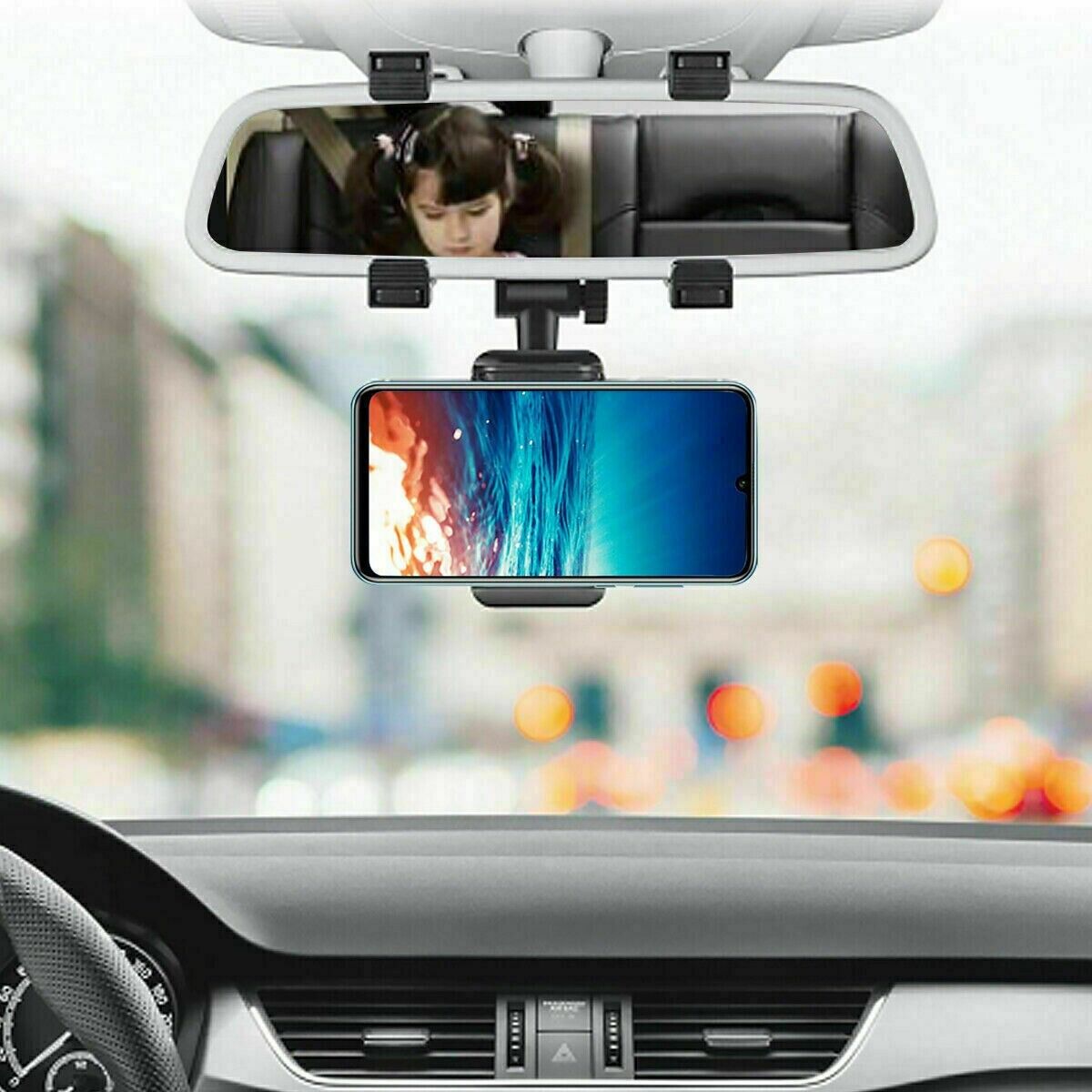 Car Rear View Mirror Phone Holder 360° Rotation Universal Mount Stand Clip Clamp