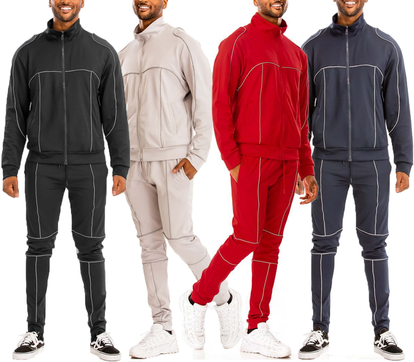 3M Reflective Pipe Track Set | Men's Streetwear Tracksuit | Reflective Jogger Outfit